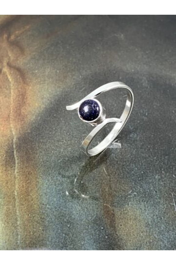 925 Sterling Silver Handmade Natural Round Blue Sandstone Gemstone Fine Ring