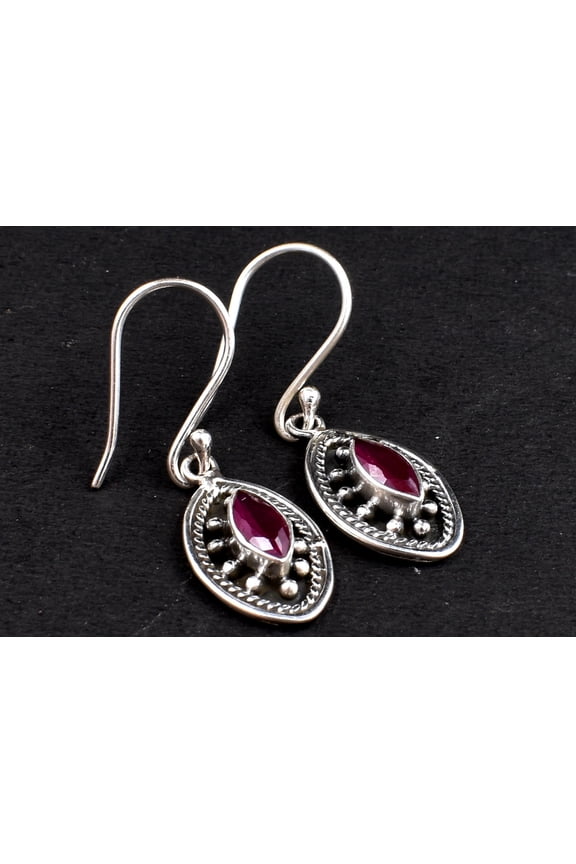925 Sterling Silver Handmade Ruby Gemstone Women Dangle Earrings For Festival Gift