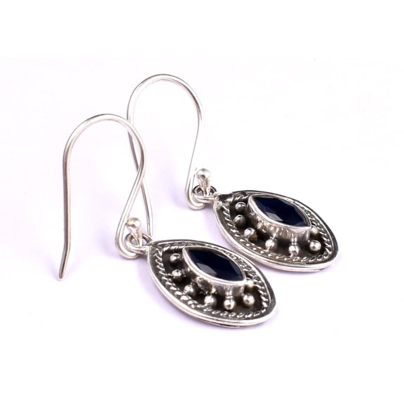 925 Sterling Silver Handmade Sapphire Gemstone Women Dangle Earrings For Festival Gift