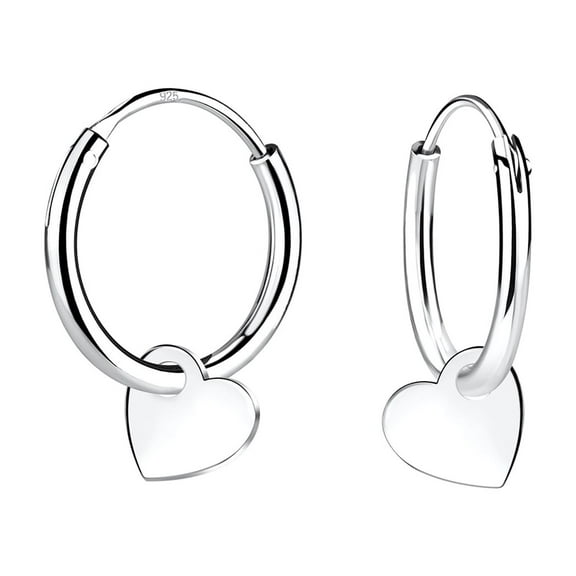 925 Sterling Silver Heart 12mm Hoop Earrings