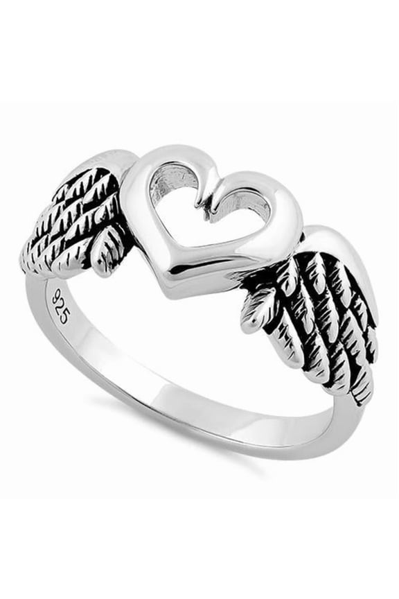 925 Sterling Silver Heart Angel Wings Ring Dainty Jewelry Gift for Girlfriend_6