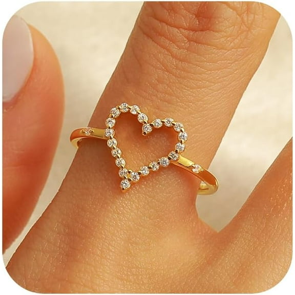 925 Sterling Silver Heart CZ Promise Ring for Women 14K Gold Plated Hollow Shiny Elegant Rings to Daughter Mother Dainty Stackable Ring 2025 Wedding Christmas Jewelry Gifts for Her Size 6-9
