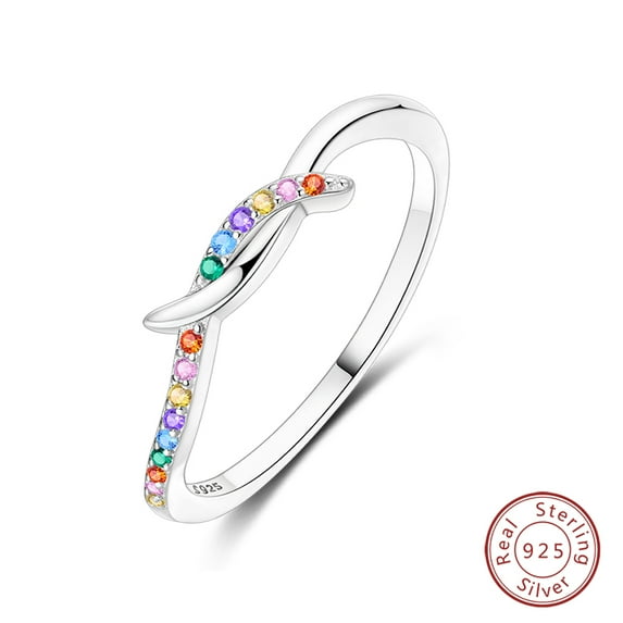 925 Sterling Silver Heart Cross Crown Ring with Colorful Zircon - Wedding Engagement Jewelry Gift