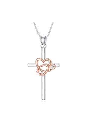 925 Sterling Silver Heart Cross Stethoscope Medicine Pendant Necklace Jewelry for Nurse Doctor Graduation Gift for RN Medical Student Style A