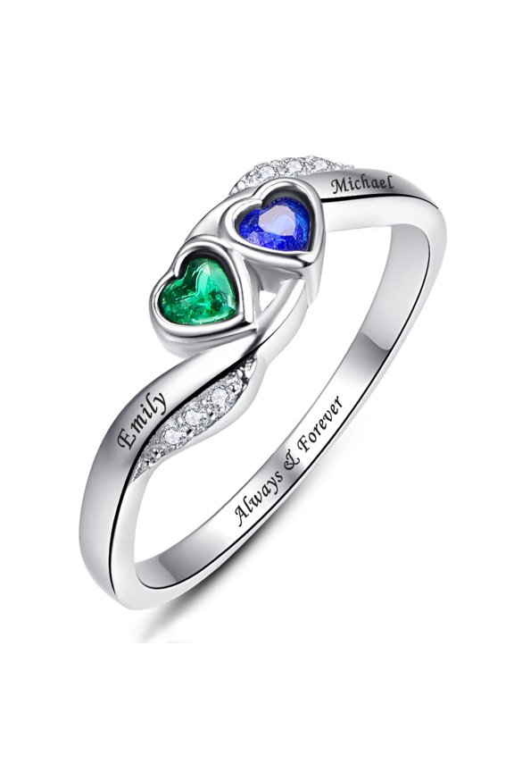 925 Sterling Silver Heart Cut Created Emerald and Sapphire Custom Rings Engagement Promise Ring