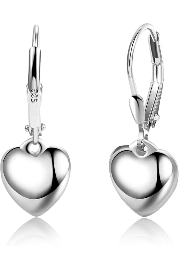 925 Sterling Silver Heart Dangle Earrings for Women Silver Dangle Leverback Earrings Hypoallergenic Love Heart Dangle Drop Earrings for Jewelry Gifts