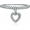 thumbnail image 1 of 925 Sterling Silver Heart Dangle Ring for Women Rhinestone Love Shape Dangling Charm Finger Band Stacking Eternity Promise Rings Jewelry, 1 of 6