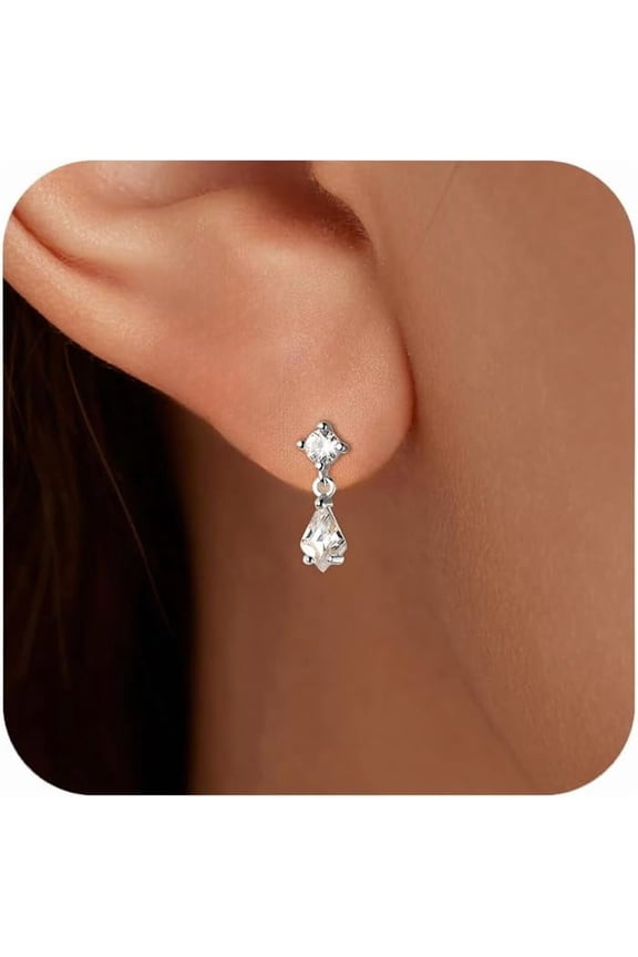 925 Sterling Silver Heart Drop Dangle Earrings for Women Dainty 14K Gold Plated CZ Stud Earrings Small Double Heart Hypoallergenic Dangling Earring Jewelry Christmas Gifts to Daughter