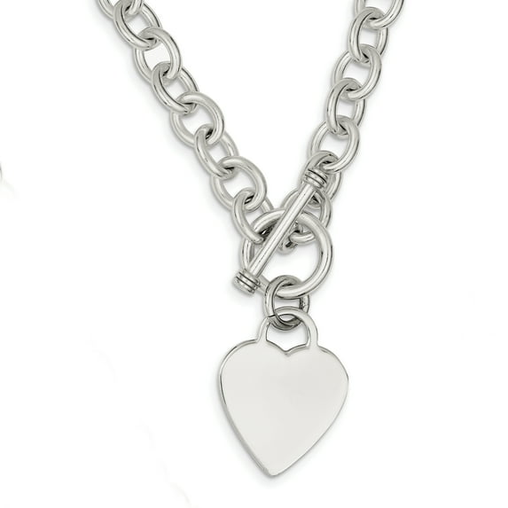 925 Sterling Silver Heart Fancy Link Toggle Necklace