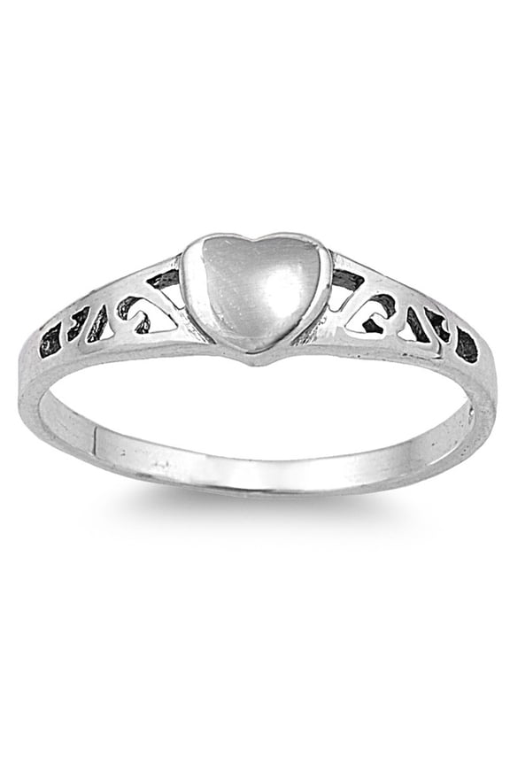 925 Sterling Silver Heart Filigree Ring Size 2