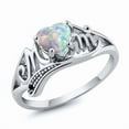 thumbnail image 1 of 925 Sterling Silver Heart Fire Opal MOM Letter Diamond Band Rings, 1 of 2