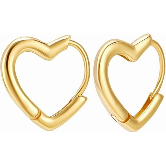 925 Sterling Silver Heart Hoop Earrings Gold Love Huggie Small Ear Stud Cuff for Pierced Ear Women Jewelry Valentine's Day Gift 12mm Gold