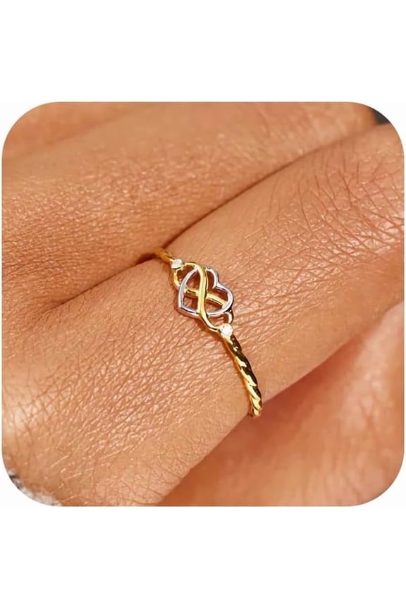 Sterling Silver Plated Heart Infinity Knot Rings for Women Mother Daughter Friendship Ring 14K Gold Plated CZ Promise Rings for Her Jewelry Birthday Graduation Gifts