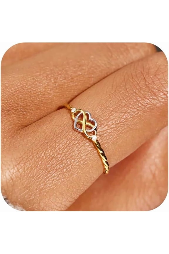 925 Sterling Silver Heart Infinity Knot Rings for Women, Mother Daughter Friendship Ring, 14K Gold Plated CZ Promise Rings for Her-7-gold