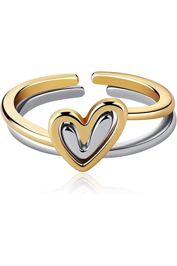 925 Sterling Silver Heart Layered Ring Set Adjustable Silver Plated Stackable Love Layered Rings Jewelry Gift for Women Birthday Christmas Valentines Gifts for Women