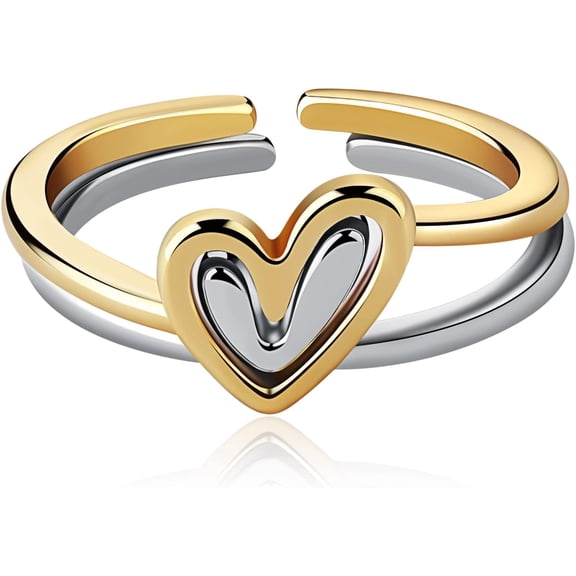 925 Sterling Silver Heart Layered Ring Set Adjustable Silver Plated Stackable Love Layered Rings Jewelry Gift for Women Birthday Christmas Valentines Gifts for Women