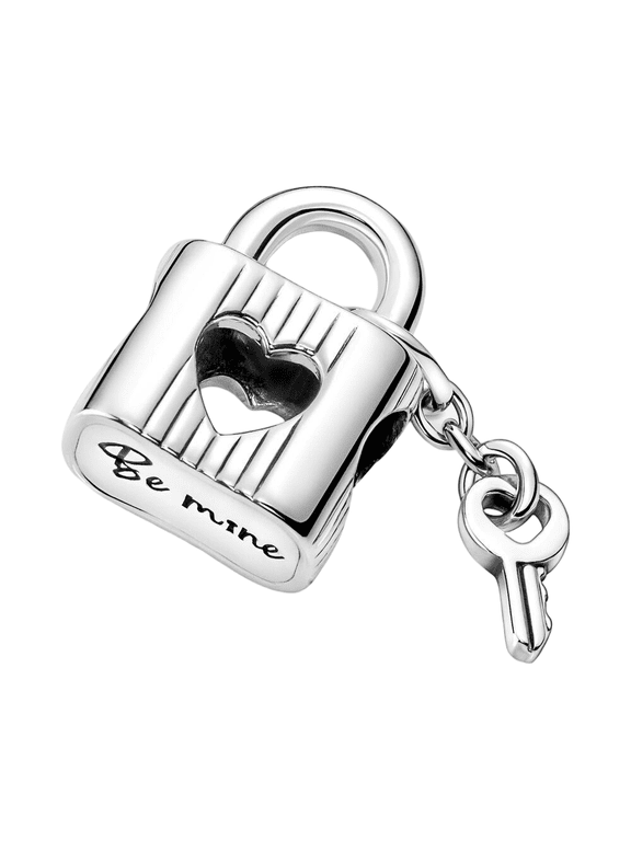 925 Sterling Silver Heart Lock and Key Charm Bead for Bracelet Charms Bangle Pendant Jewelry