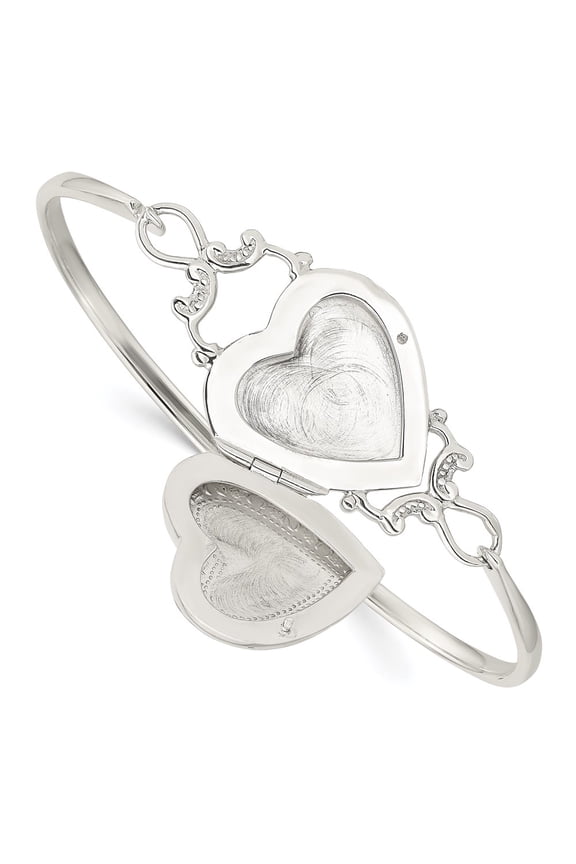 925 Sterling Silver Heart Locket Flexible Bangle Bracelet Fine Jewelry For Women Gifts For Her, 7"
