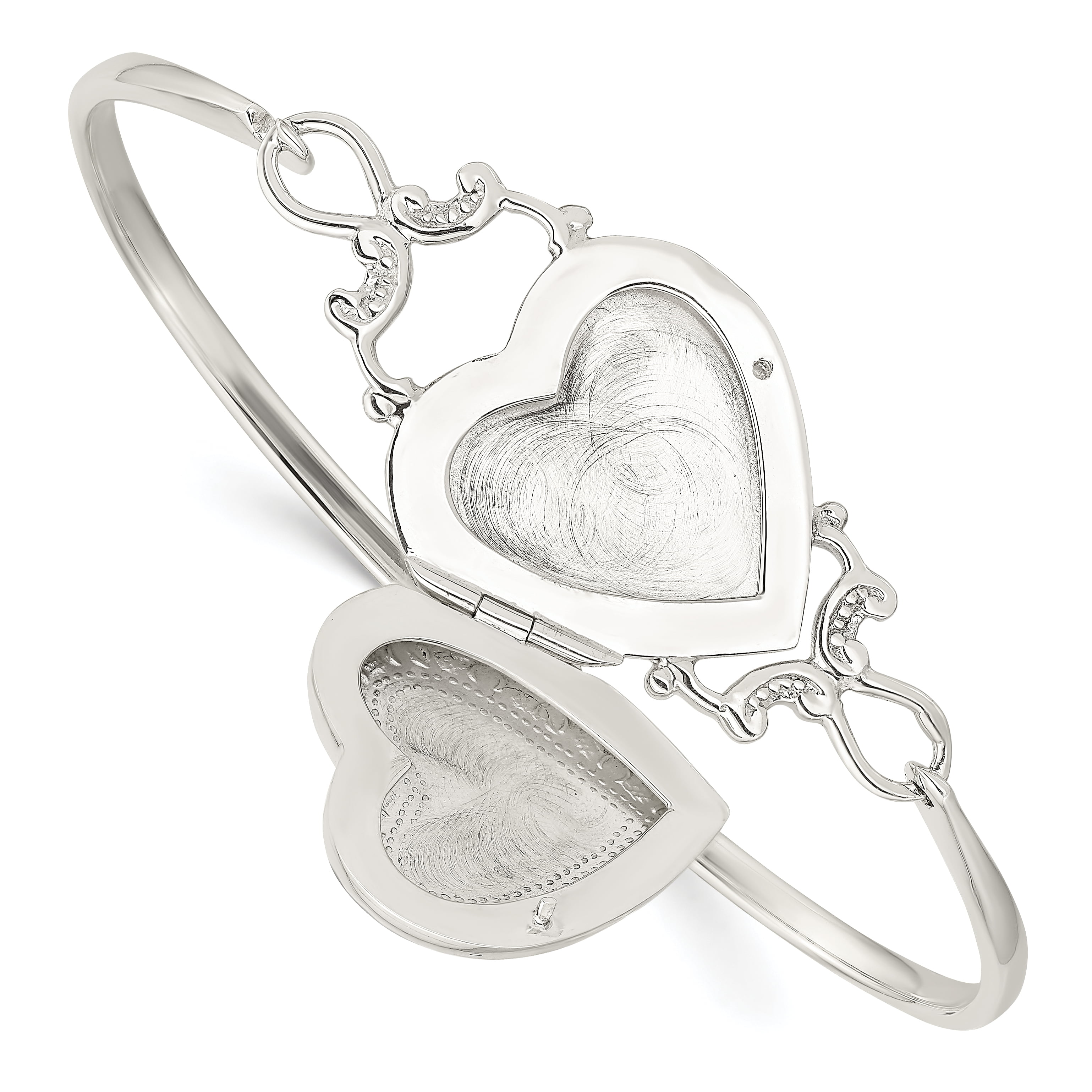 925 Sterling Silver Heart Locket Flexible Bangle Bracelet
