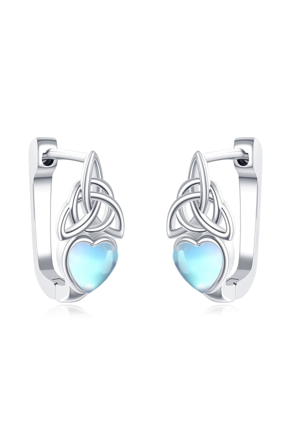 925 Sterling Silver Heart Moonstone Earrings for Women Irish Celtic Knot Hoop Earrings Jewelry for Women