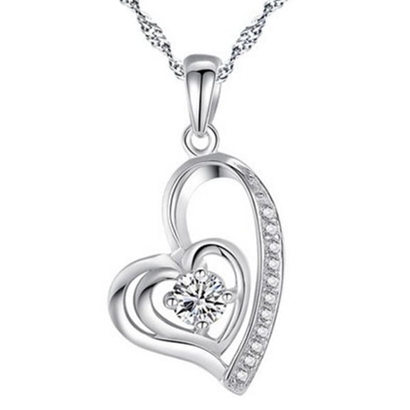 925 Sterling Silver Heart Necklace with Clear Cut Cubic Zirconias - Heart shaped Jewelry, Sophisticated and Modern Jewelry Piece Necklace for Women, Silver Necklace, Ideal Gift