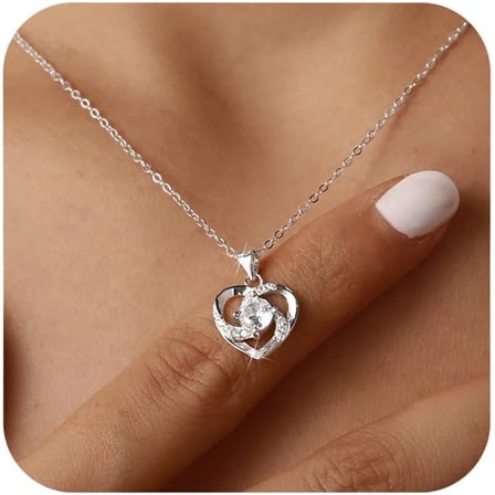925 Sterling Silver Heart Necklaces for Women Cute Cubic Zirconia Birthstone Pendant Necklace Forever Love Chain Necklace Jewelry Christmas Valentines Day Gifts for Mother Daughter