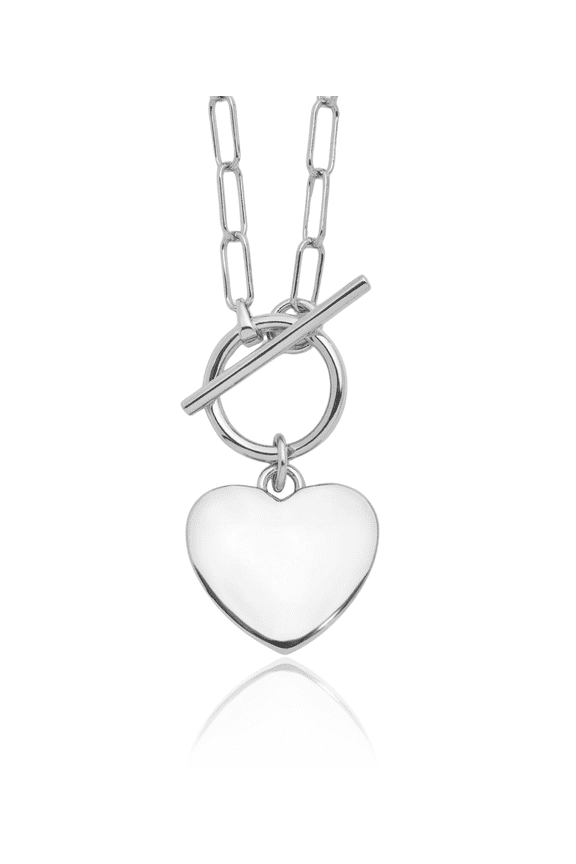 925 Sterling Silver Heart Paperclip Link Necklace Chain Toggle Clasp