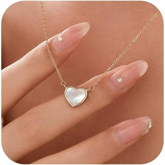 925 Sterling Silver Heart Pendant Necklace for Women Dainty Pearl Shell Love Choker Necklace for Mother Daughter Shiny Heart Clavicle Chain Christmas Wedding Jewelry Gift