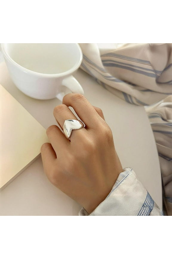 925 Sterling Silver Heart Ring | Adjustable Bold Silver Ring | Statement Silver Ring | Heart Shaped Adjustable Ring | Dainty Unique Ring