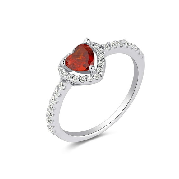 925 Sterling Silver Heart Rings for Women Diamond Halo Band Ring July Ruby Rings Valentines Day Gift Size 10