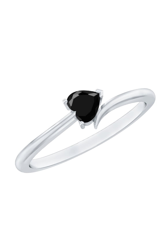 925 Sterling Silver Heart Shape Black Spinel Gemstone Minimalist Stackable Band Ring for Women_7.5