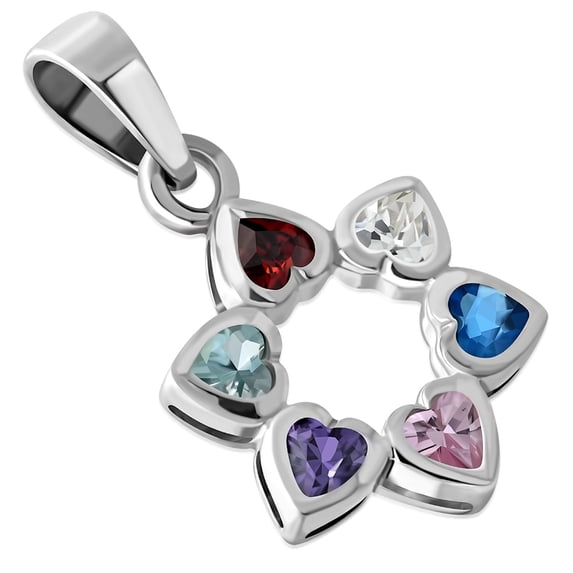 925 Sterling Silver Heart Shaped CZ Star of David Pendant Necklace Multi-Color CZ