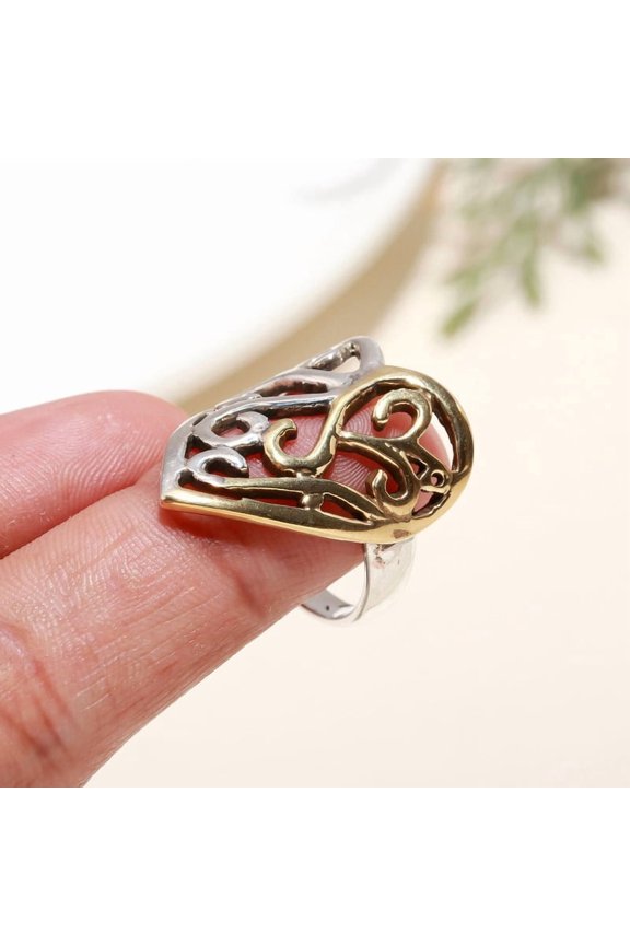 925 Sterling Silver Heart Statement Ring, Handmade Designer Jewelry, Two-Tone Filigree Style for Women