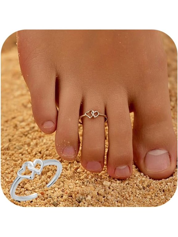 925 Sterling Silver Heart Toe Rings for Women Non Tarnish Cute Dainty Love Knot Foot Ring Mother Daughter Friendship Toe Ring Adjustable Open Band Hypoallergenic Summer Beach Foot Jewelry Accessories