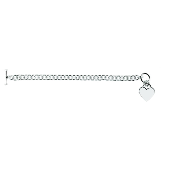 JewelStop 925 Sterling Silver Heart Toggle Charm Bracelet 8"