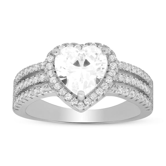 925 Sterling Silver Heart-cut Diamond CZ Halo Ring