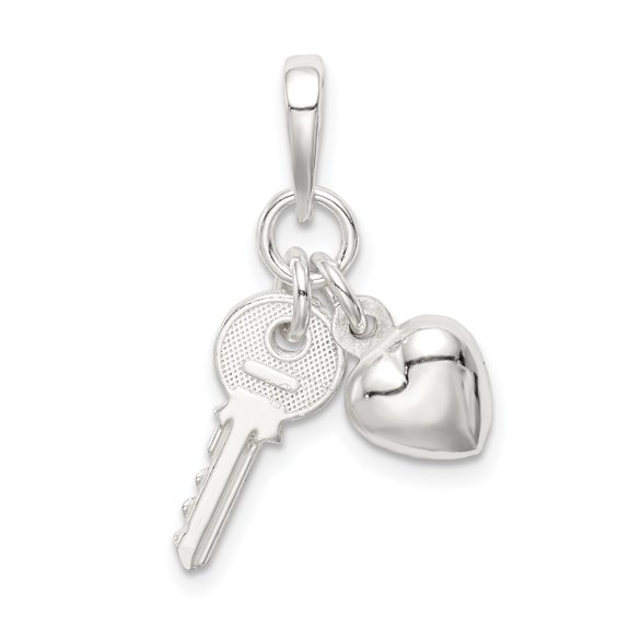 925 Sterling Silver Heart with Key Charm Pendant