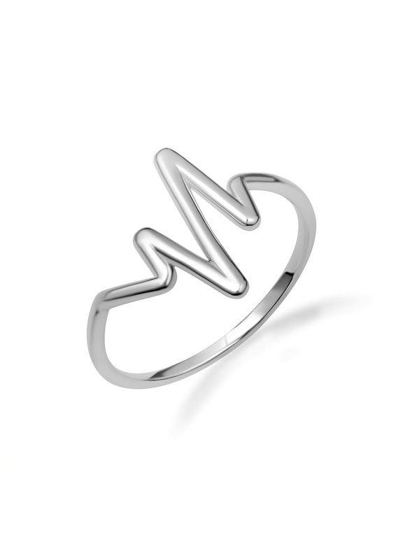 925 Sterling Silver Heartbeat EKG Pulse Ring (Size 6.75)