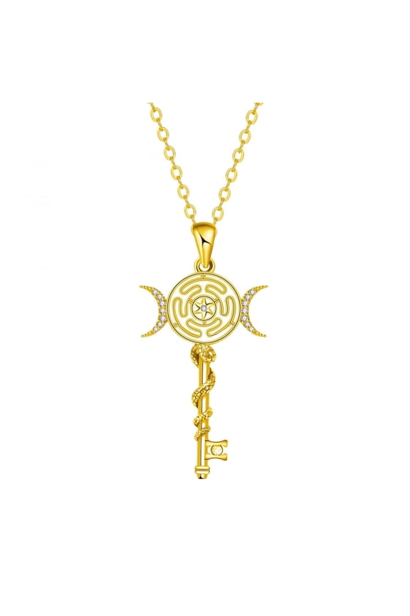 925 Sterling Silver Hecate Key Pendant Necklace, Witch Themed Jewelry for Women Daily Wear
