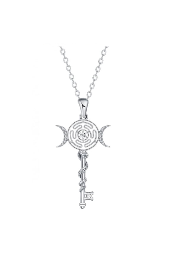 925 Sterling Silver Hecate Key Pendant Necklace, Witch Themed Jewelry for Women Daily Wear