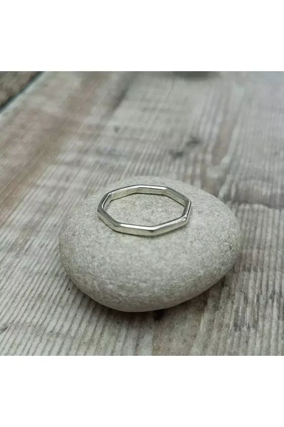 925 Sterling Silver Hexagon Ring, Silver Band, Silver Ring, Stackable Ring