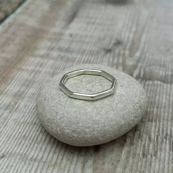 925 Sterling Silver Hexagon Ring, Silver Band, Silver Ring, Stackable Ring