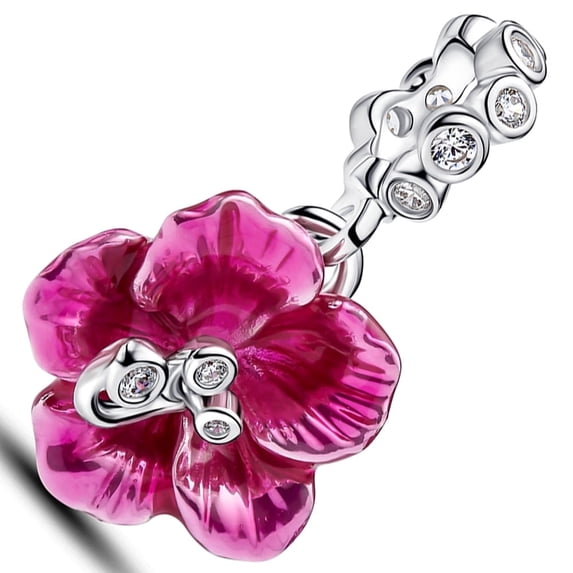 925 Sterling Silver Hibiscus Dangle Charm for Bracelet Charms Bangle Pendant Jewelry