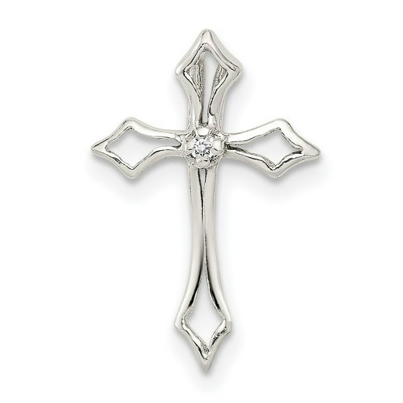 925 Sterling Silver Hidden bail Polished back CZ Simulated Diamond Religious Faith Cross Charm 19x13mm Wide Pendant Neck