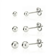 925 Sterling Silver High Polish Smooth Round Ball Stud Earring 3-Size Set - 2mm, 3mm, 4mm - Hypoallergenic