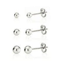 925 Sterling Silver High Polish Smooth Round Ball Stud Earring 3-Size Set - 2mm, 3mm, 4mm - Hypoallergenic