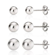 Kezef 925 Sterling Silver High Polish Smooth Round Ball Stud Earring 3-Size Set - 4mm, 5mm, 6mm