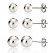 KEZEF Women's 925 Sterling Silver Round Ball Stud Earring 3-Size Set - 5mm to 7mm