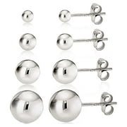 925 Sterling Silver High Polish Smooth Round Ball Stud Earring 4-Size Set - 2mm,  4mm,  6mm,  8mm