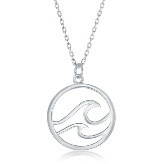 925 Sterling Silver High Polish Waves Design Round 18’’ Pendant Necklace Jewelry for Ocean Lovers, Women, or Teens Made in Italy